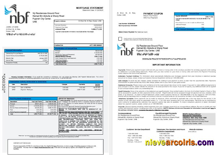UAE Fujeirah National bank mortgage statement 1-2
